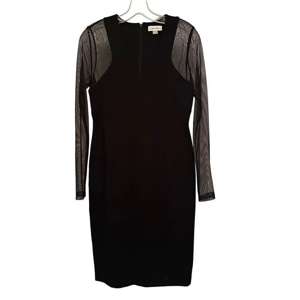 Calvin Klein mesh sleeve black dress- size 4
